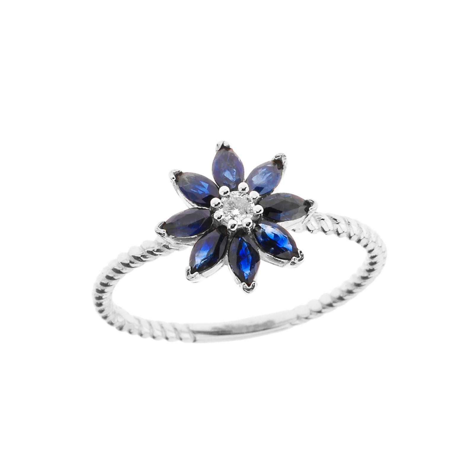 Sapphire Charming Daisy Gemstone Ring in 9ct White Gold
