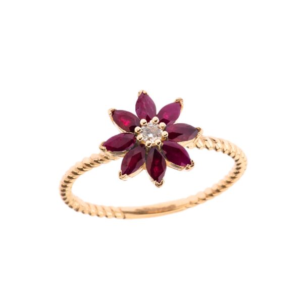 Ruby Charming Daisy Gemstone Ring in 9ct Gold