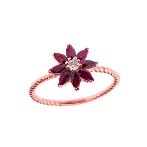 Ruby Charming Daisy Gemstone Ring in 9ct Rose Gold