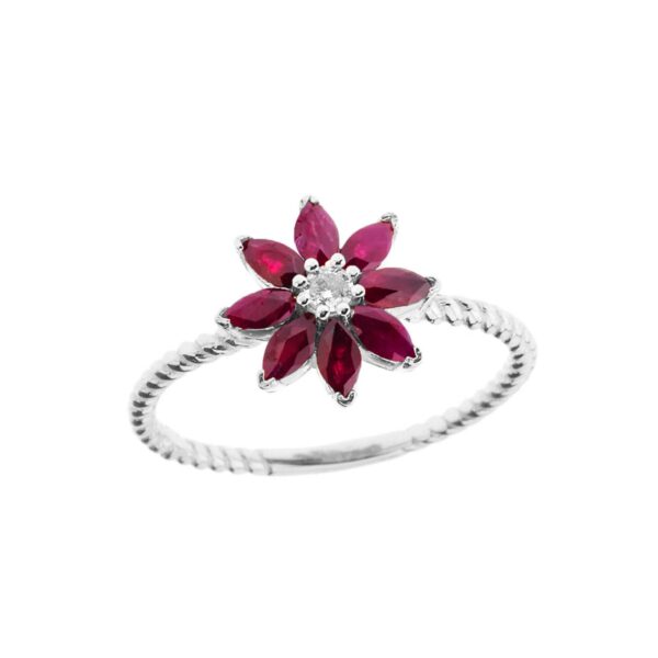 Ruby Charming Daisy Gemstone Ring in 9ct White Gold