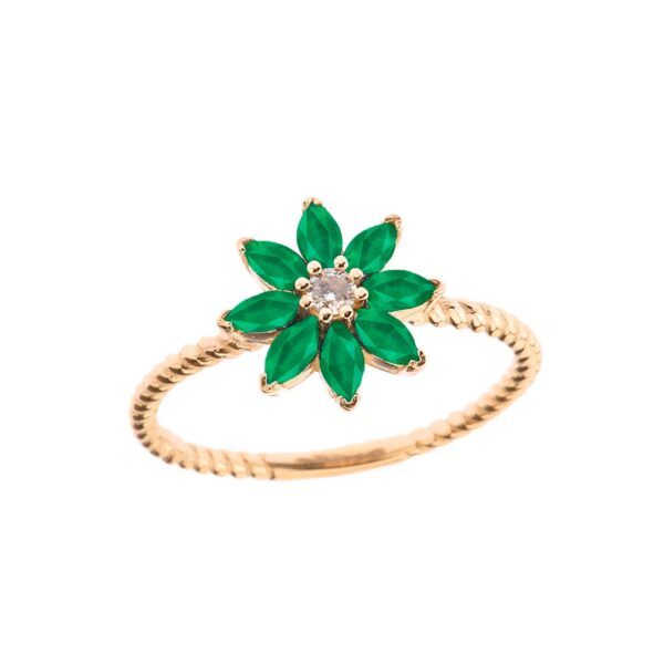 Emerald Charming Daisy Gemstone Ring in 9ct Gold