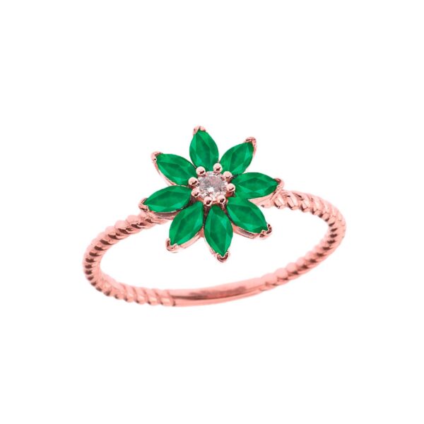 Emerald Charming Daisy Gemstone Ring in 9ct Rose Gold