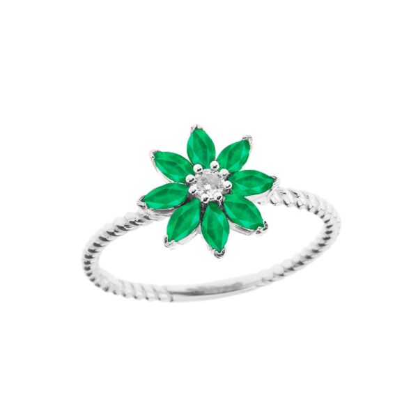 Emerald Charming Daisy Gemstone Ring in 9ct White Gold