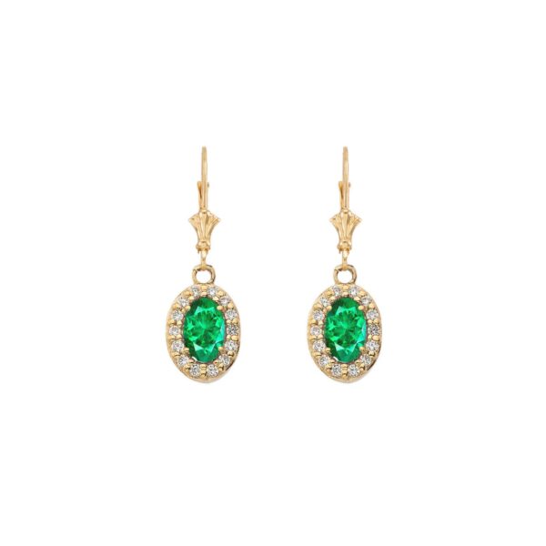 Emerald & Diamond Ethereal Halo Gemstone Drop Earrings in 9ct Gold