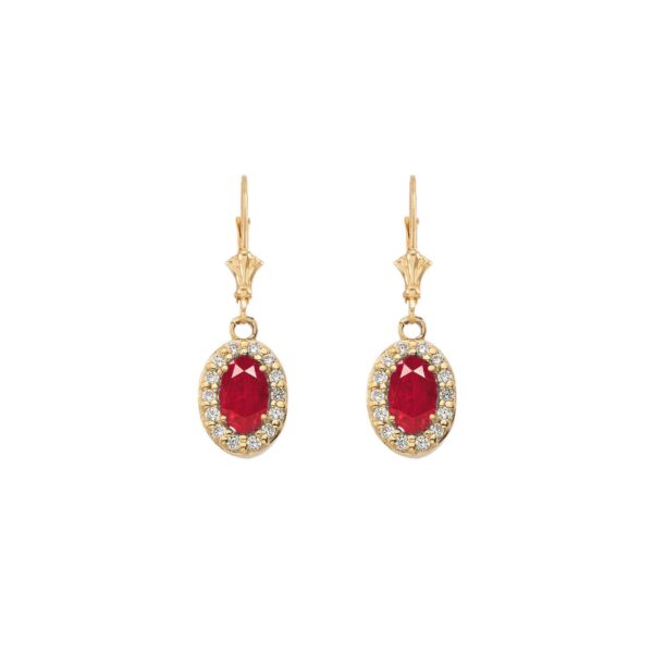 Ruby & Diamond Ethereal Halo Gemstone Drop Earrings in 9ct Gold