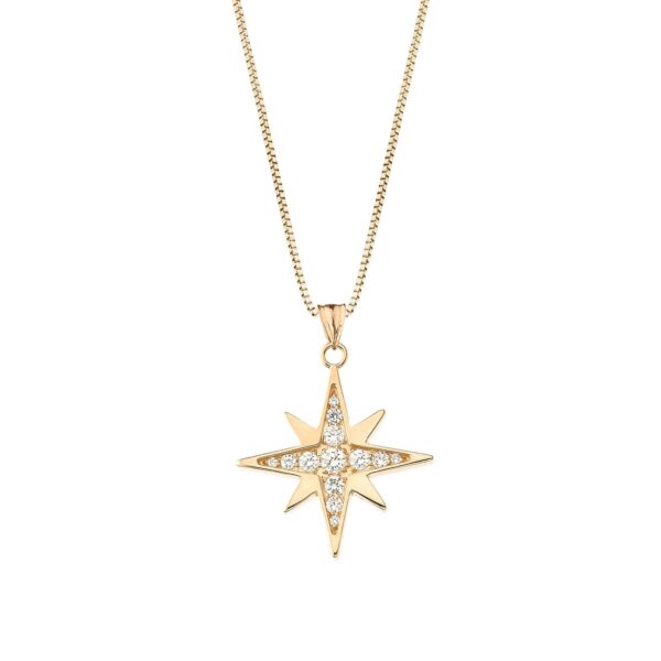 Diamond Embellished North Star Pendant Necklace in 9ct Gold