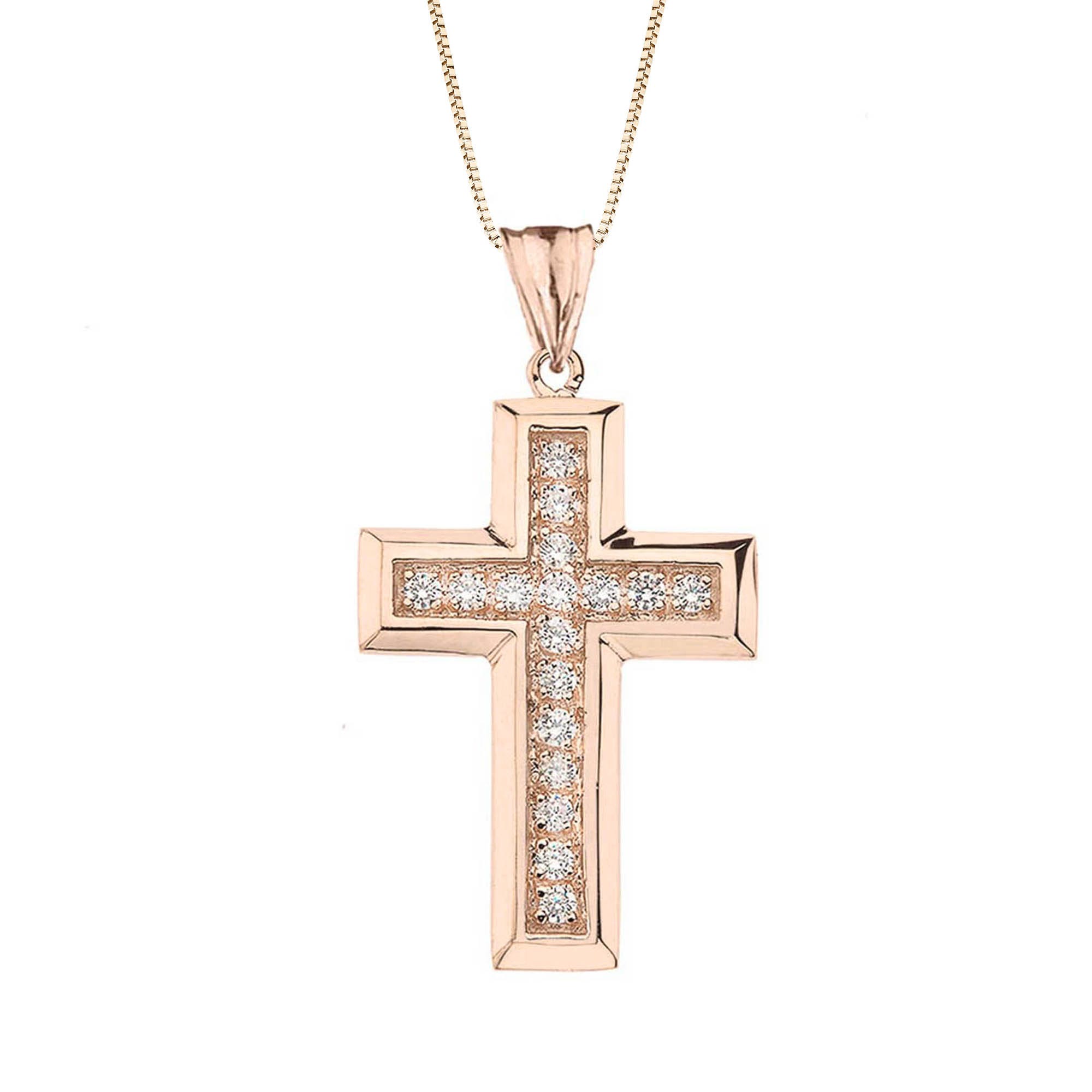 Diamond Cross Pendant Necklace in 9ct Rose Gold