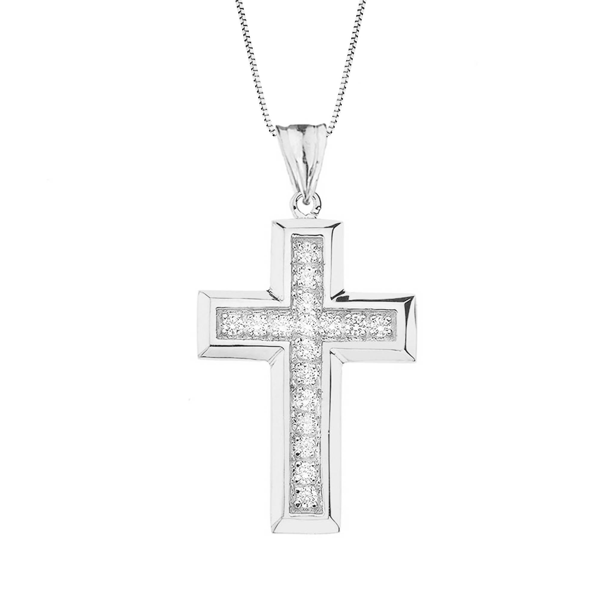 Diamond Cross Pendant Necklace in 9ct White Gold