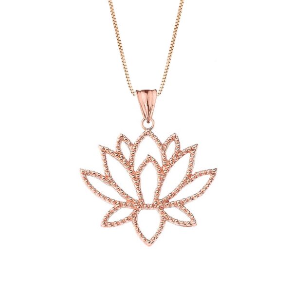 Double Sided Lotus Flower Pendant Necklace in 9ct Rose Gold