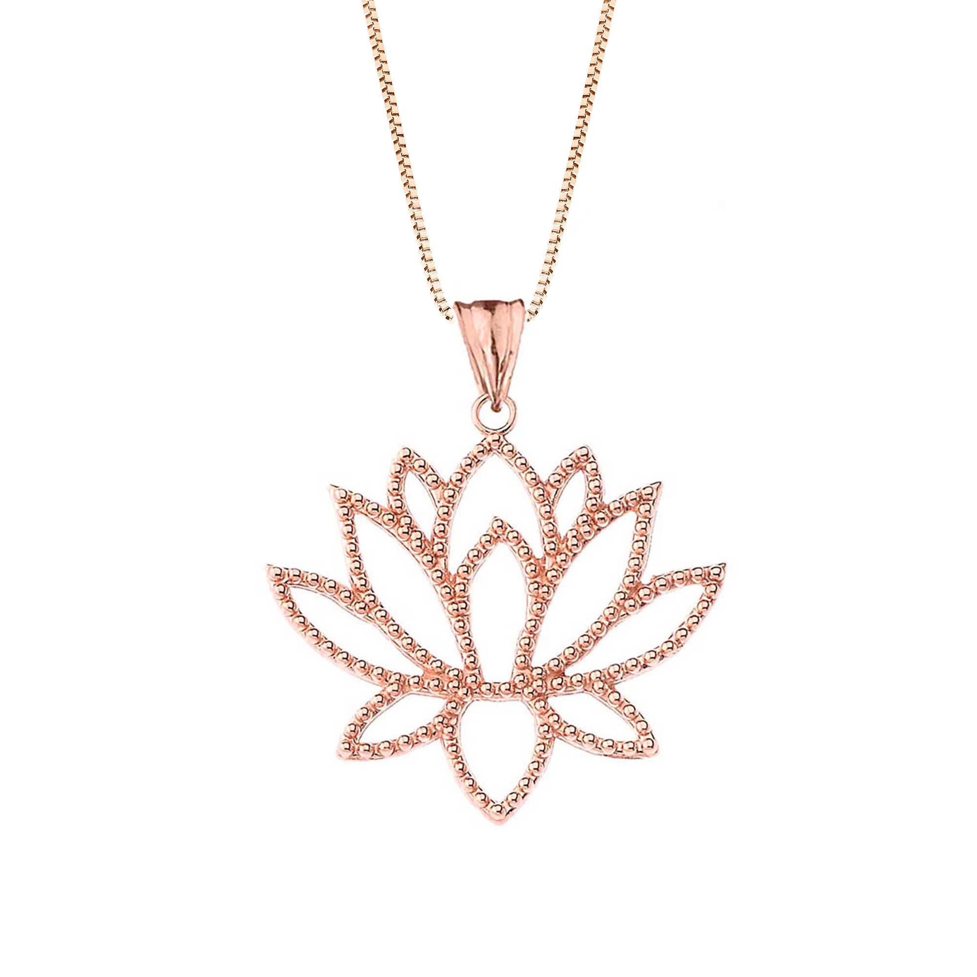 Double Sided Lotus Flower Pendant Necklace in 9ct Rose Gold
