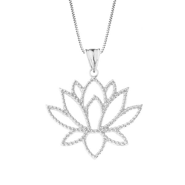 Double Sided Lotus Flower Pendant Necklace in 9ct White Gold