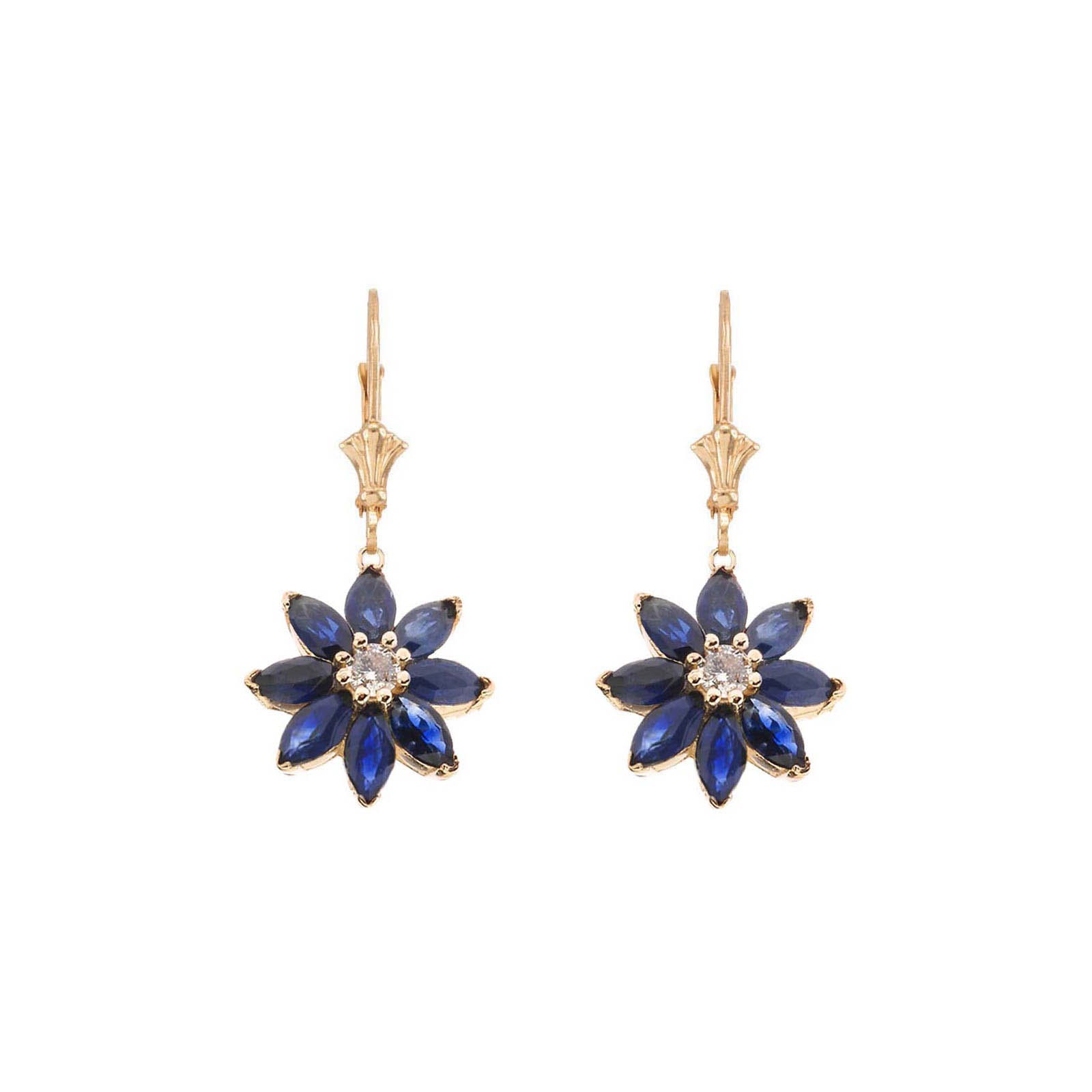 Sapphire & Diamond Charming Daisy Gemstone Drop Earrings in 9ct Gold