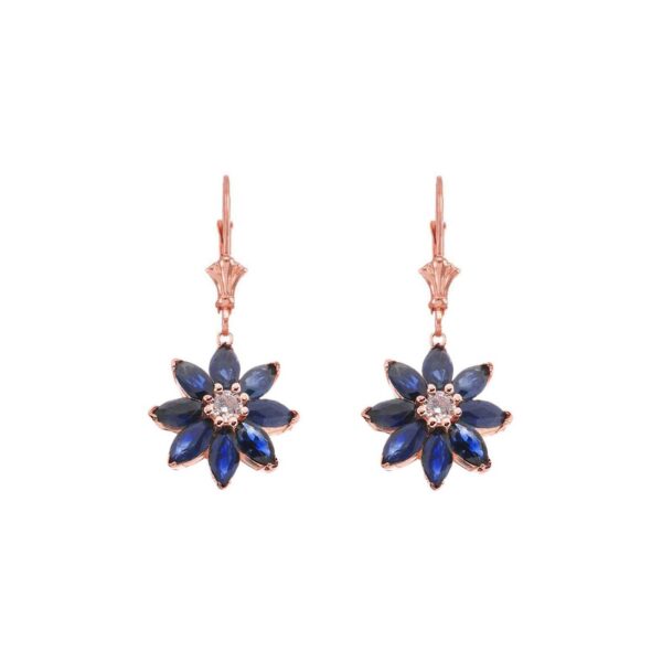 Sapphire & Diamond Charming Daisy Gemstone Drop Earrings in 9ct Rose Gold