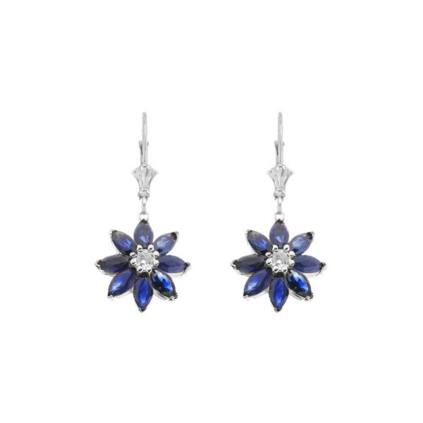 Sapphire & Diamond Charming Daisy Gemstone Drop Earrings in 9ct White Gold
