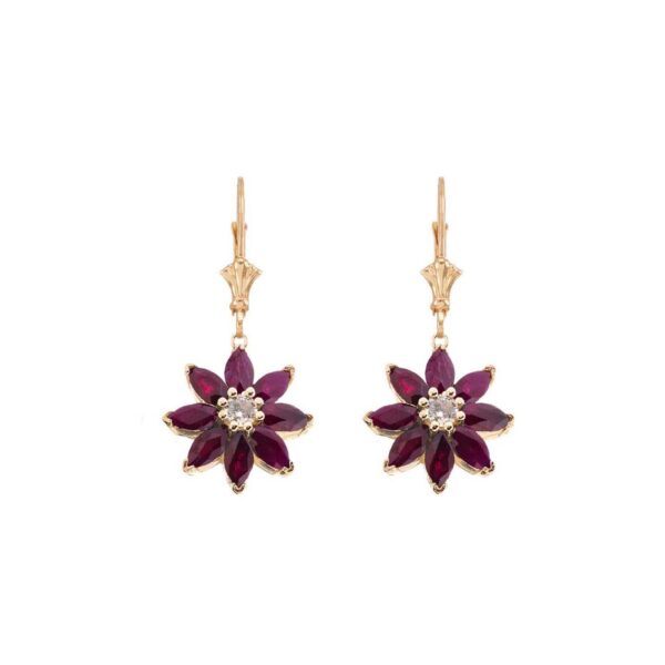 Ruby & Diamond Charming Daisy Gemstone Drop Earrings in 9ct Gold