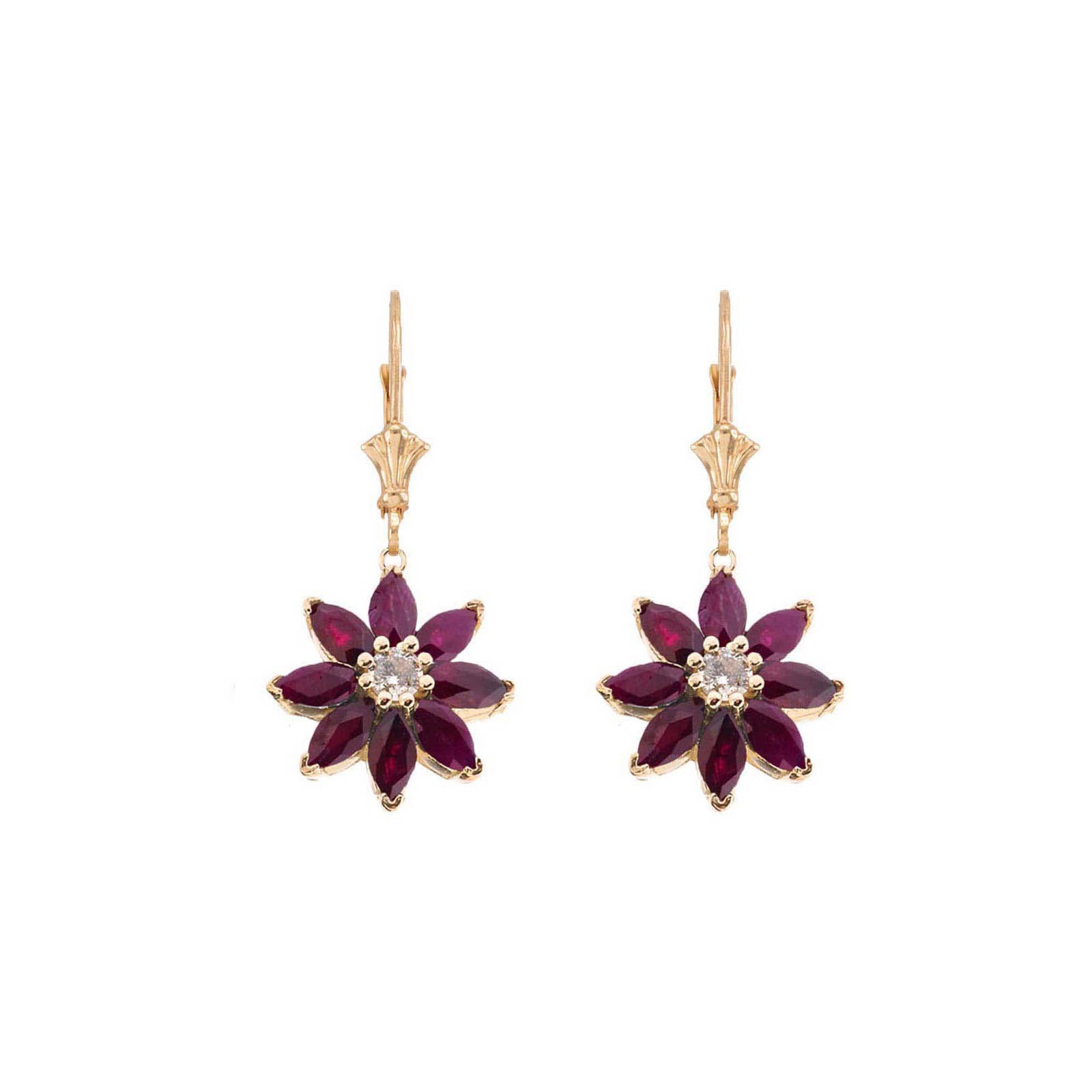 Ruby & Diamond Charming Daisy Gemstone Drop Earrings in 9ct Gold
