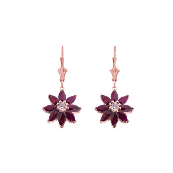 Ruby & Diamond Charming Daisy Gemstone Drop Earrings in 9ct Rose Gold