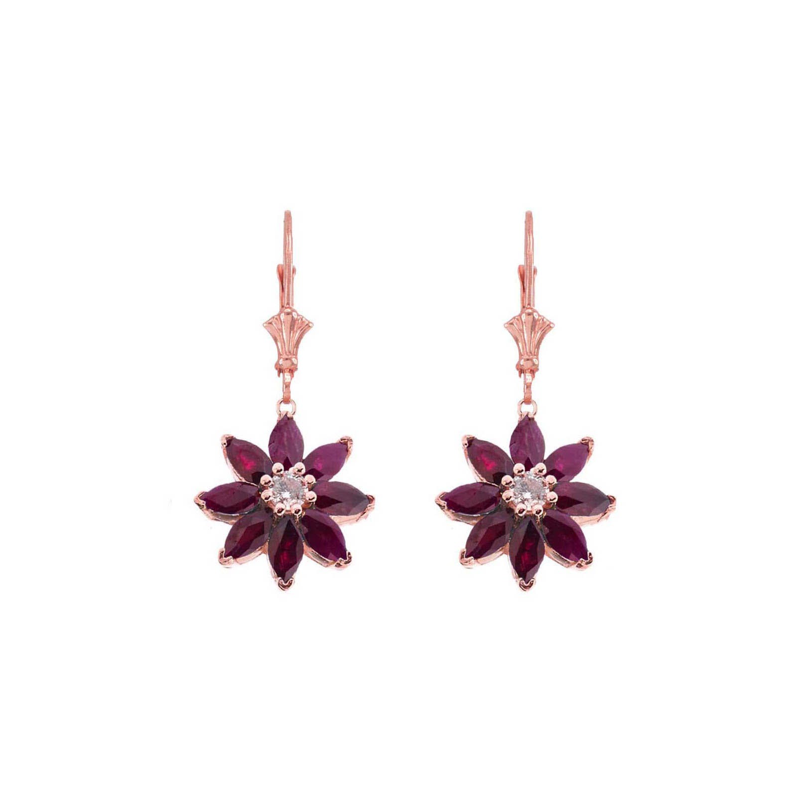 Ruby & Diamond Charming Daisy Gemstone Drop Earrings in 9ct Rose Gold