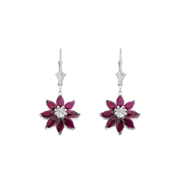 Ruby & Diamond Charming Daisy Gemstone Drop Earrings in 9ct White Gold