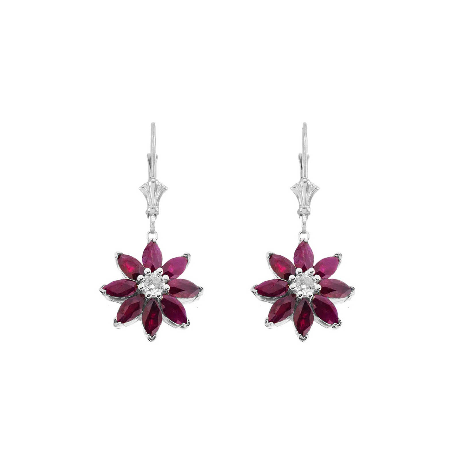 Ruby & Diamond Charming Daisy Gemstone Drop Earrings in 9ct White Gold