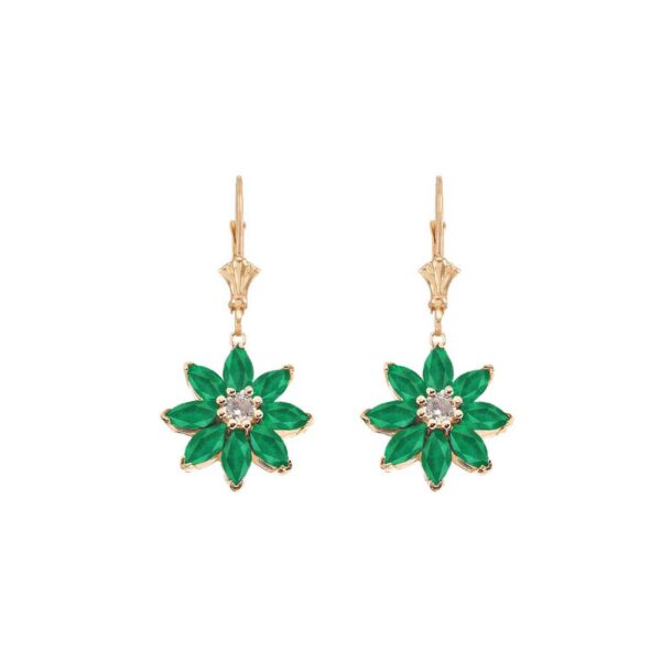 Emerald & Diamond Charming Daisy Gemstone Drop Earrings in 9ct Gold