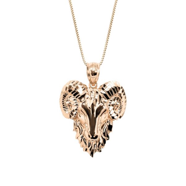 3D Ram Head Pendant Necklace in 9ct Rose Gold