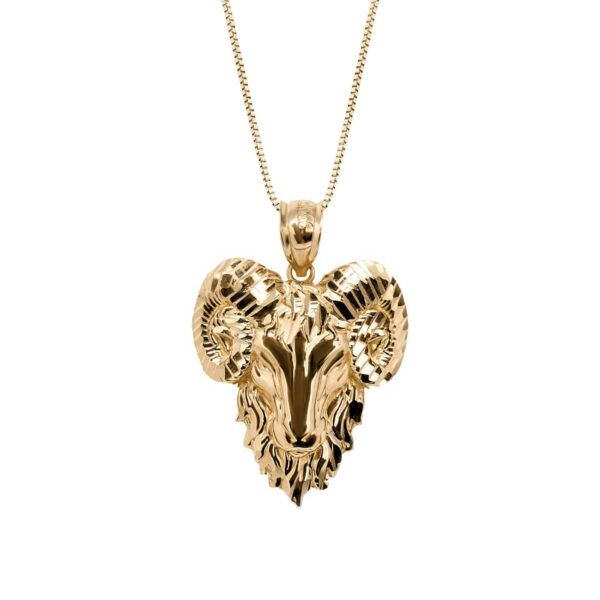 3D Ram Head Pendant Necklace in 9ct Gold
