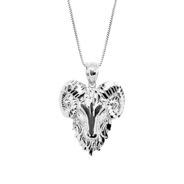 3D Ram Head Pendant Necklace in 9ct White Gold