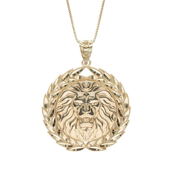Men's Ornate Lion Head Medallion Pendant Necklace in 9ct Gold