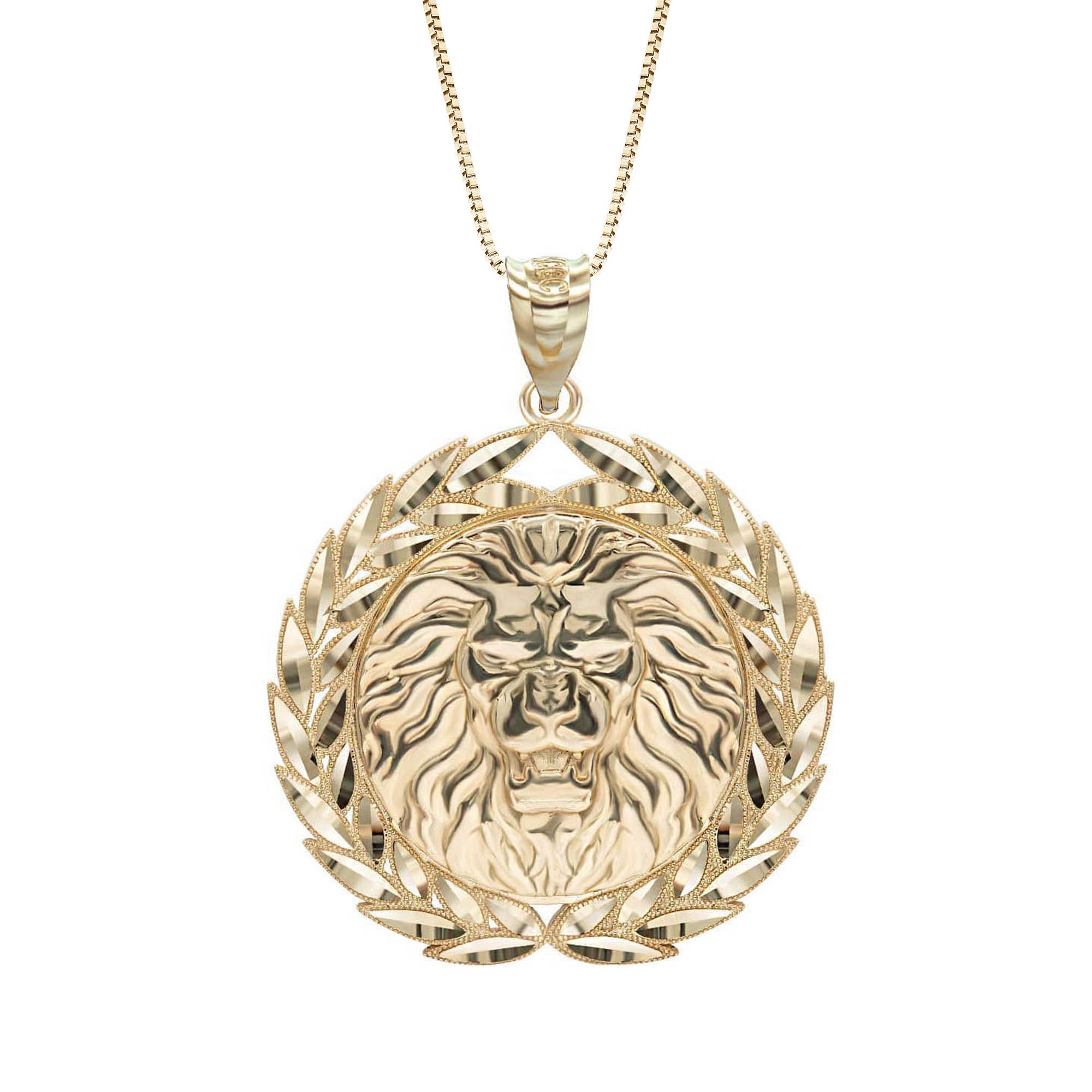 Men's Ornate Lion Head Medallion Pendant Necklace in 9ct Gold