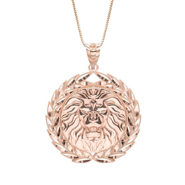 Men's Ornate Lion Head Medallion Pendant Necklace in 9ct Rose Gold