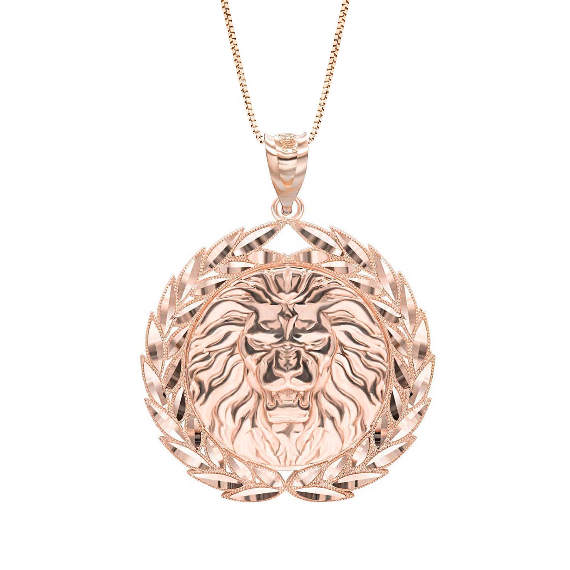 Men's Ornate Lion Head Medallion Pendant Necklace in 9ct Rose Gold