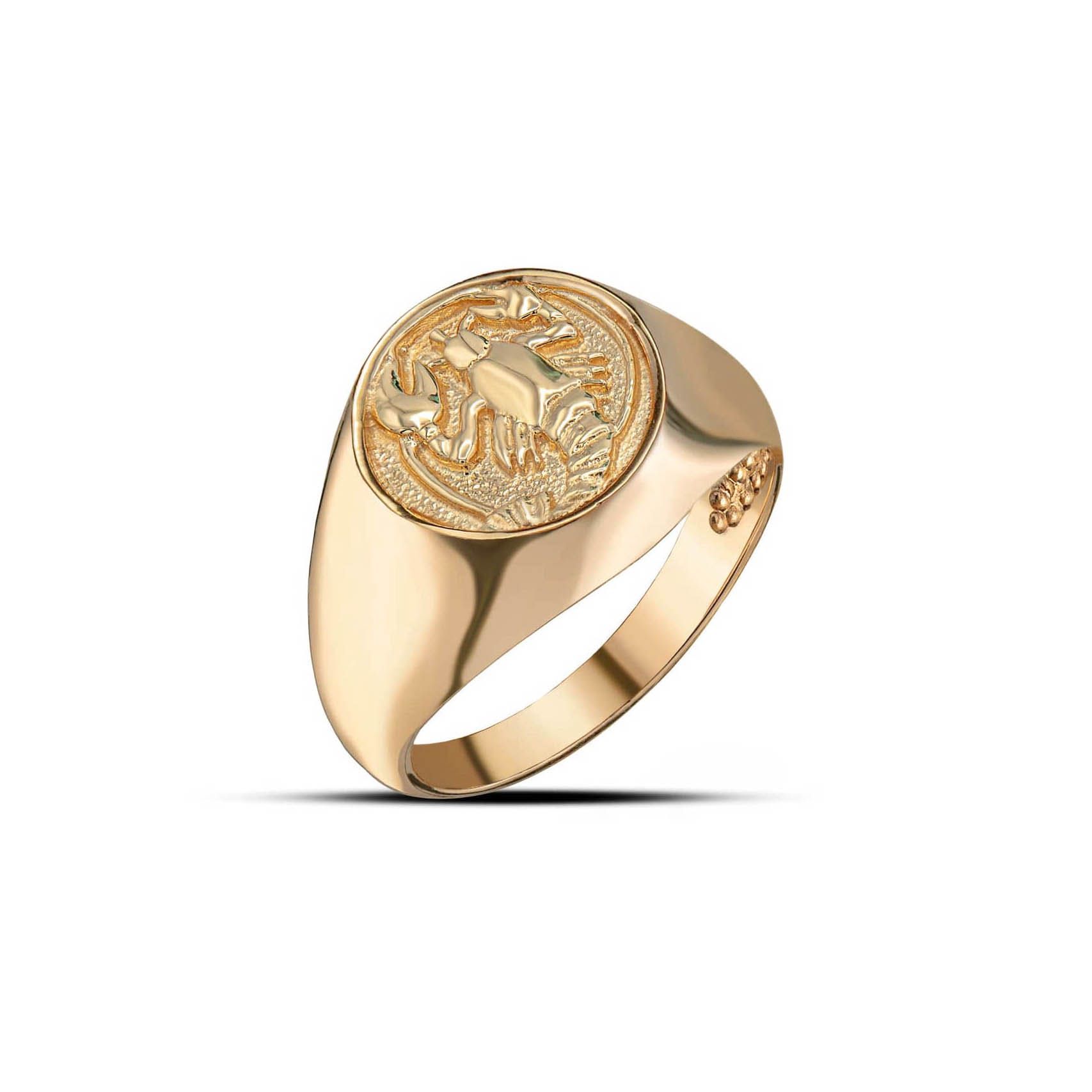 Cancer Zodiac Hammered Zodiac Ring in 9ct Gold