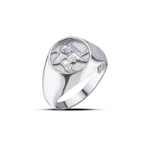 Leo Zodiac Hammered Zodiac Ring in 9ct White Gold