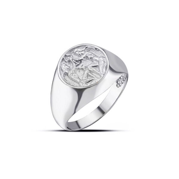 Gemini Zodiac Hammered Zodiac Ring in 9ct White Gold