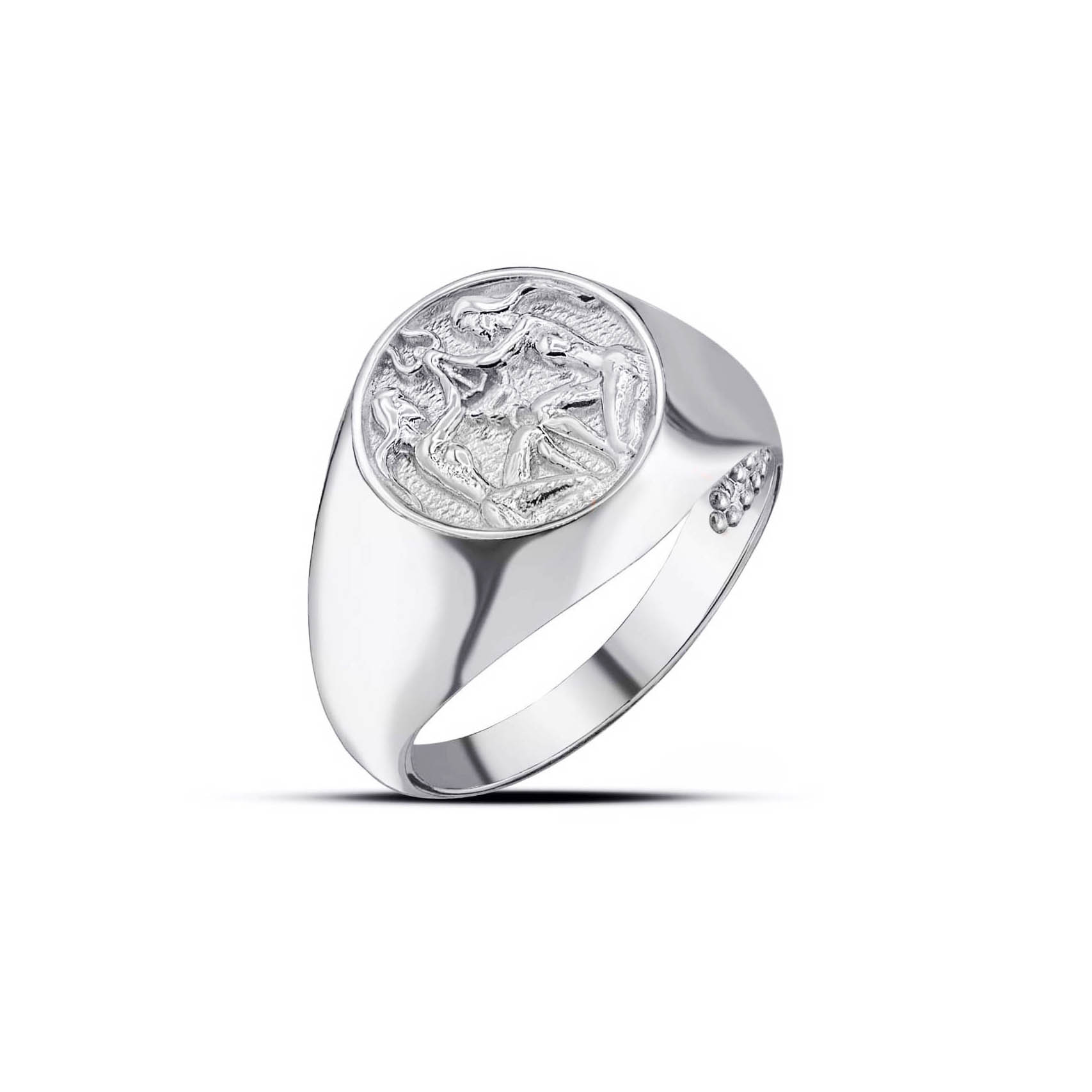 Gemini Zodiac Hammered Zodiac Ring in 9ct White Gold