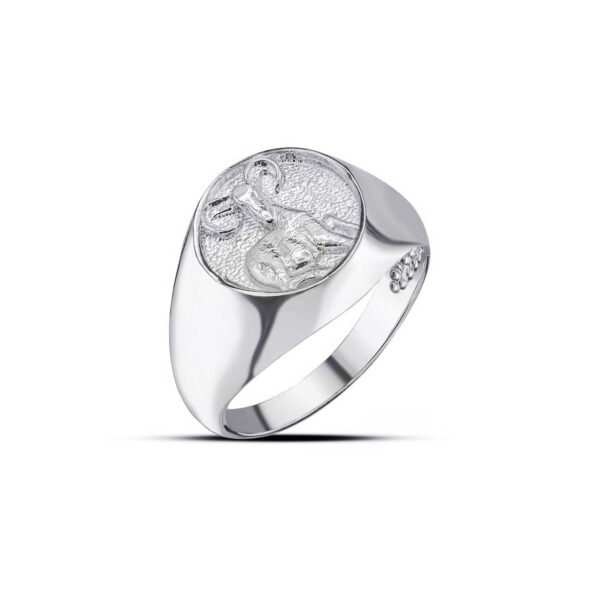 Aries Zodiac Hammered Zodiac Ring in 9ct White Gold