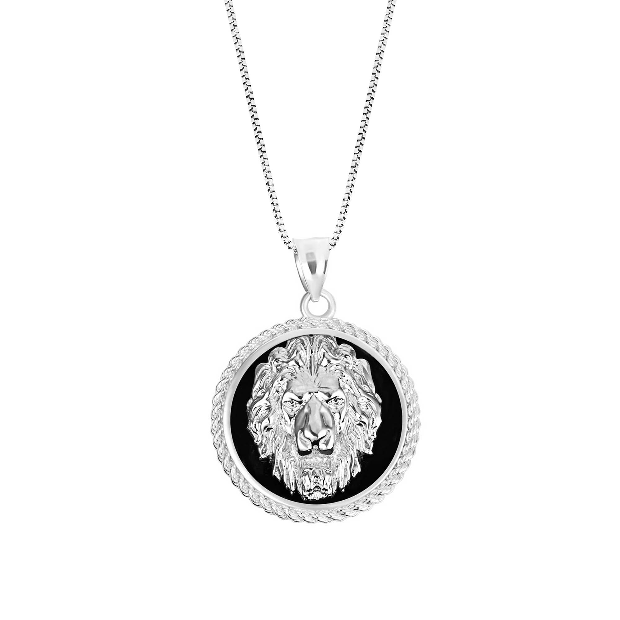 Lion Head King Jungle Pendant Necklace in 9ct White Gold