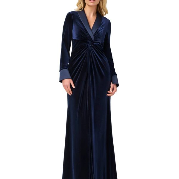 Adrianna Papell Women's Velvet Tuxedo Gown in Navy | Size: 6