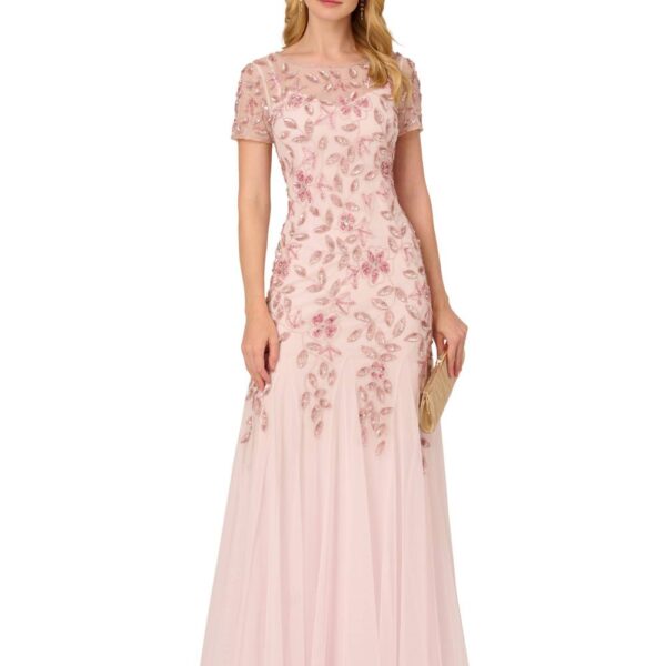 Adrianna Papell Women's Bead Long Dress With Godets in Pale Pink | Size: 8