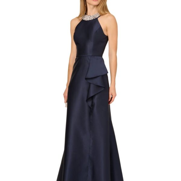 Adrianna Papell Women's Embellished Mikado Gown in Navy | Size: 14