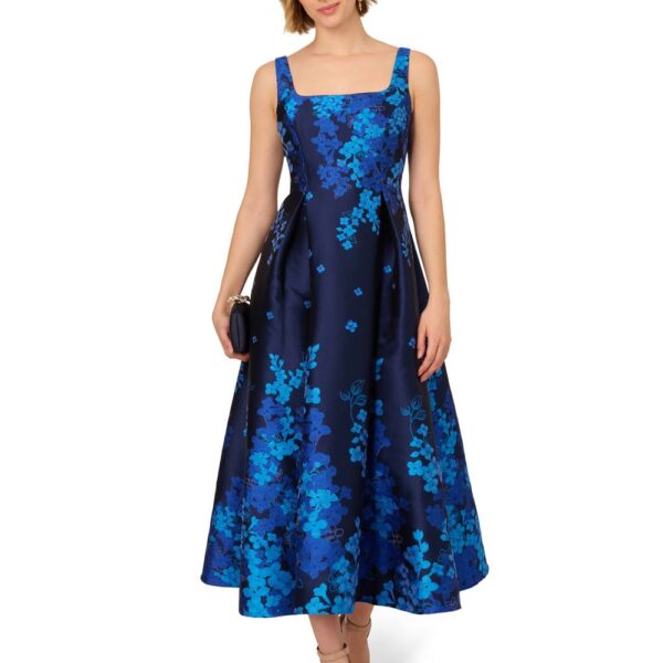 Adrianna Papell Women's Border Jacquard Dress in Blue | Size: 8