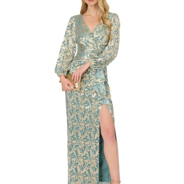 Adrianna Papell Women's Metallic Crinkle Gown in Light Green | Size: 8