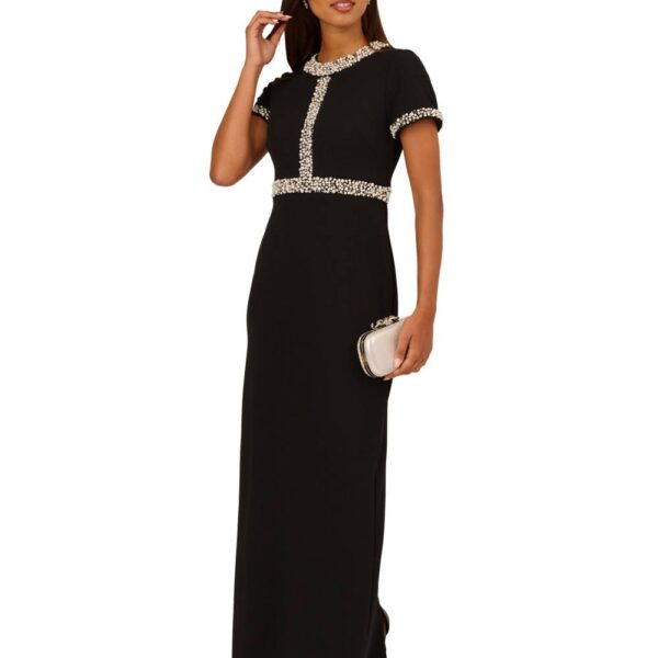 Adrianna Papell Women's Pearl Crepe Gown in Black | Size: 10