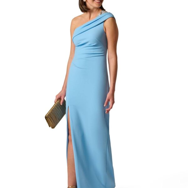 Adrianna Papell Women's One Shoulder Crepe Gown in Blue | Size: 12