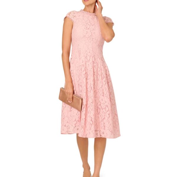 Adrianna Papell Women's Embellished Lace Midi Dress in Pale Pink | Size: 18