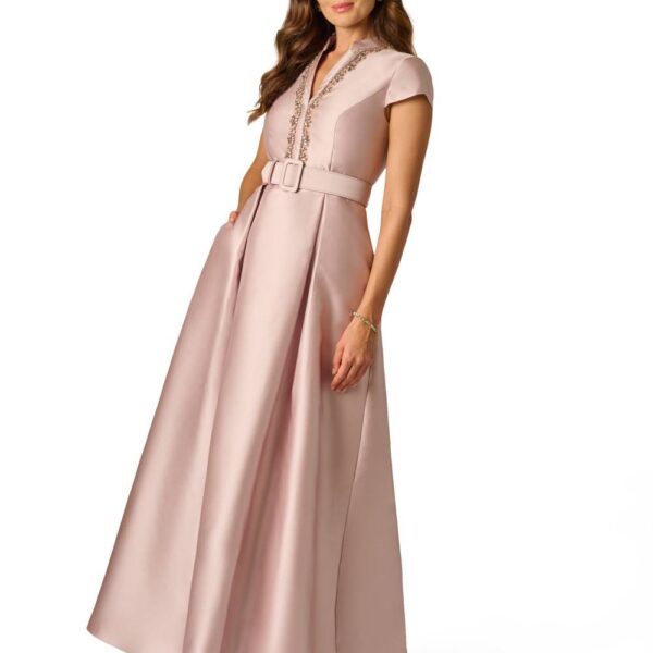 Adrianna Papell Women's Mikado Belt Gown in Pink | Size: 8