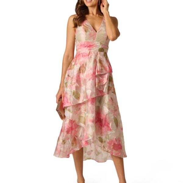 Adrianna Papell Women's Cascade Organza Midi Dress in Pale Pink | Size: 10