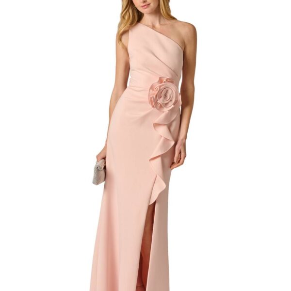Adrianna Papell Women's Scuba Rosette Long Gown in Pale Pink | Size: 10