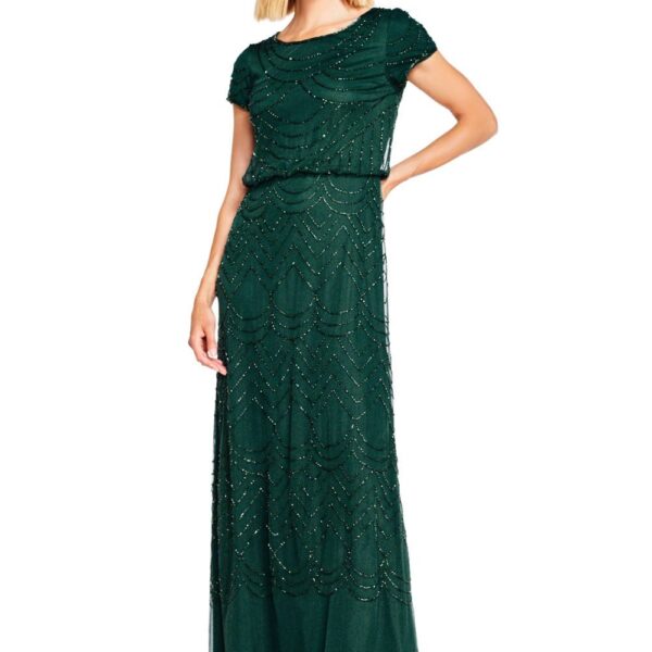 Adrianna Papell Women's Blouson Beaded Gwn in Dark Green | Size: 8